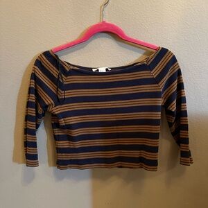 Forever 21 Navy and Brown Striped Blouse